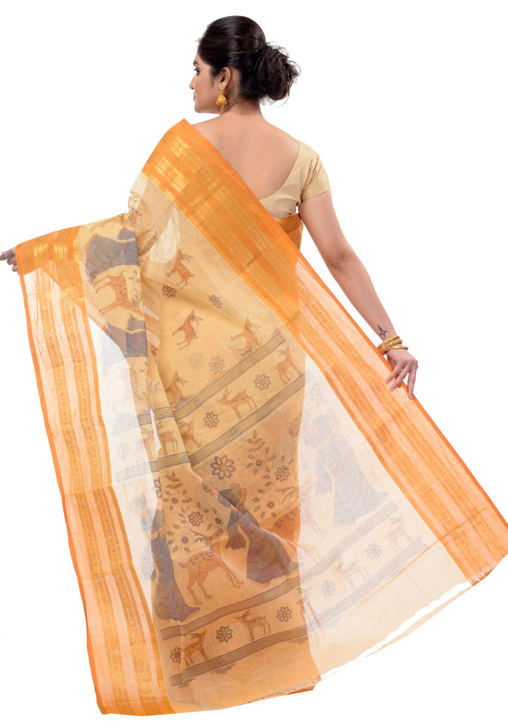 Brown Pure Cotton Sakuntala Tant Saree Print (1831)